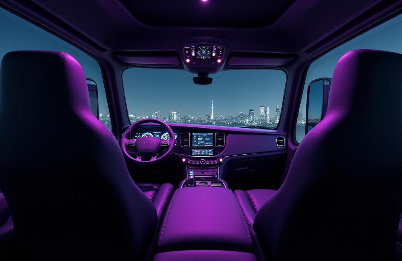 Modern truck interior cockpit with digital displays