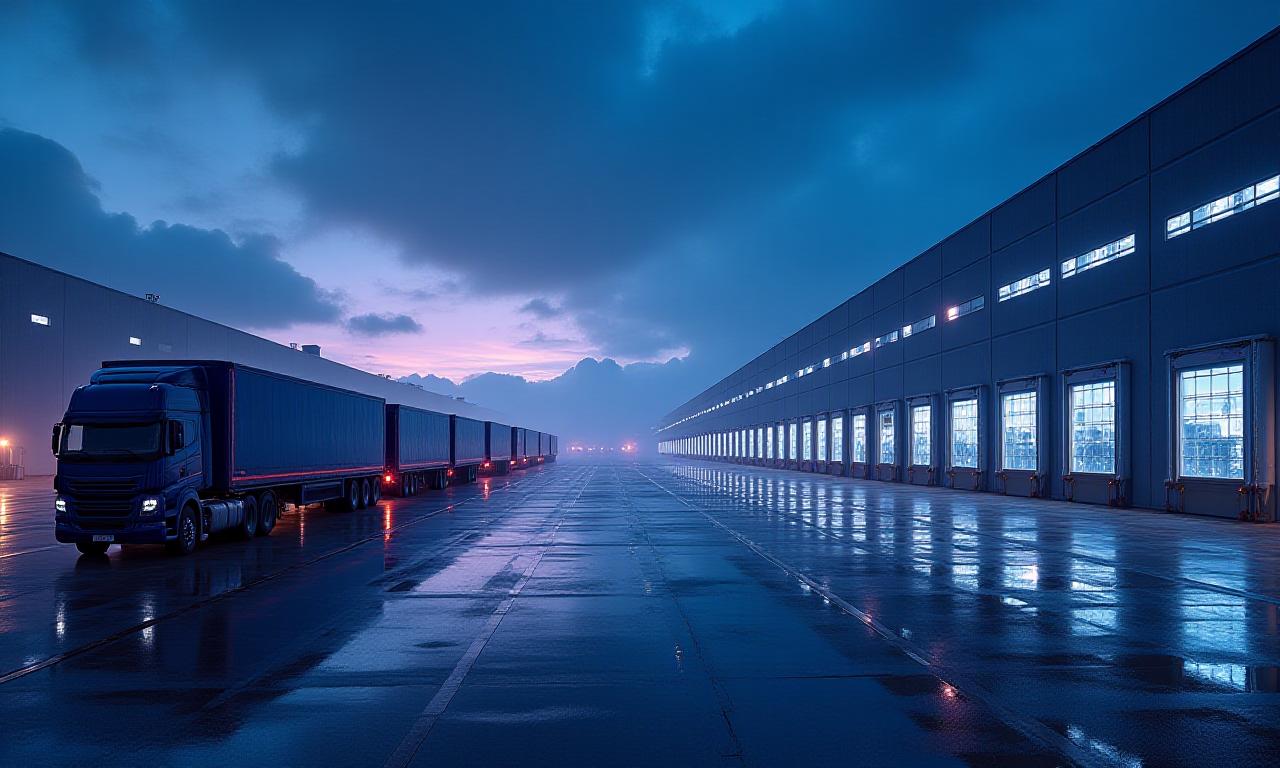 Modern logistics hub at dusk